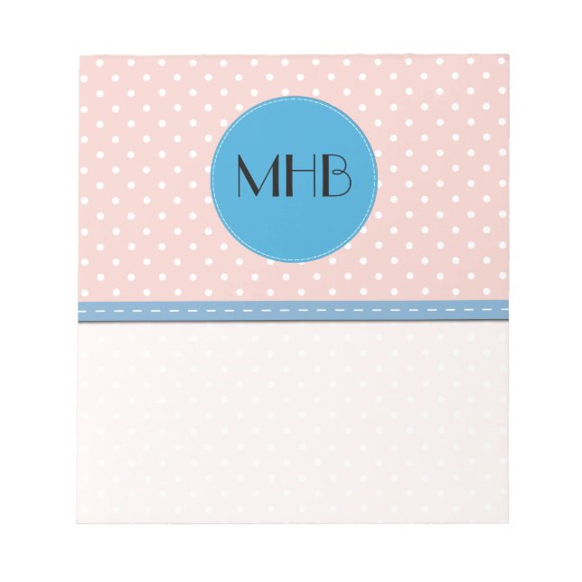 Pink Polka Dots, Polka Dot Pattern, Dots, Monogram Notizblock (Vorderseite)