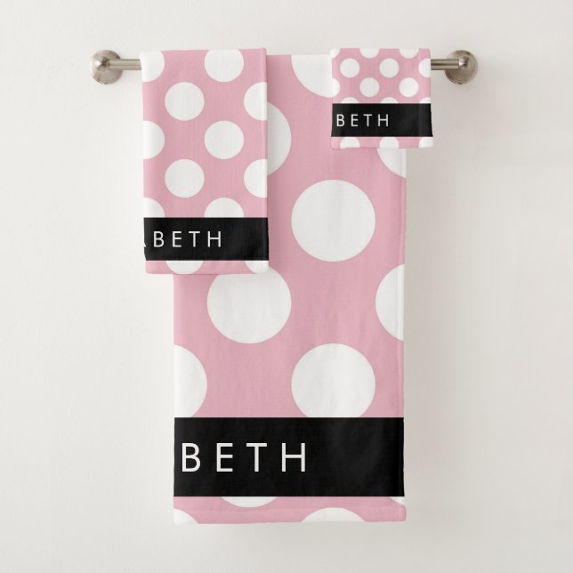 Pink Polka Dots, Polka Dot Pattern, Ihr Name Badhandtuch Set (Insitu)
