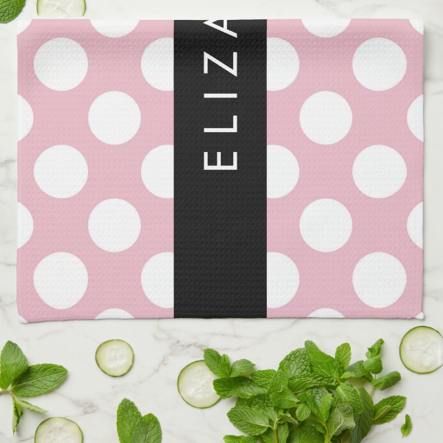 Pink Polka Dots, Polka Dot Pattern, Ihr Name Geschirrtuch (Gefaltet)