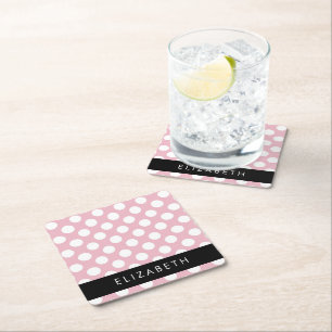 Pink Polka Dots, Polka Dot Pattern, Ihr Name Rechteckiger Pappuntersetzer
