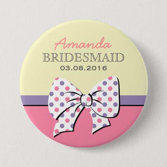 Pink Polka Dots Ribbons and Bows BridesmaidButton Button (Vorderseite)