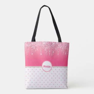 Pink Polka Dots & Silver Glitzer Tropfen Mit Monog