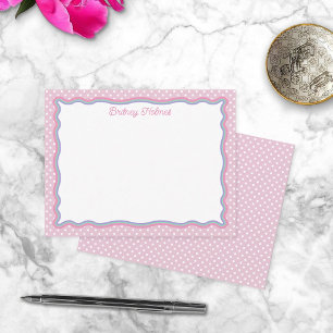 Pink Polka Dots & Wavy Frame Add Name Mitteilungskarte