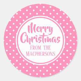Pink Polka Dots Weihnachtskleber Runder Aufkleber