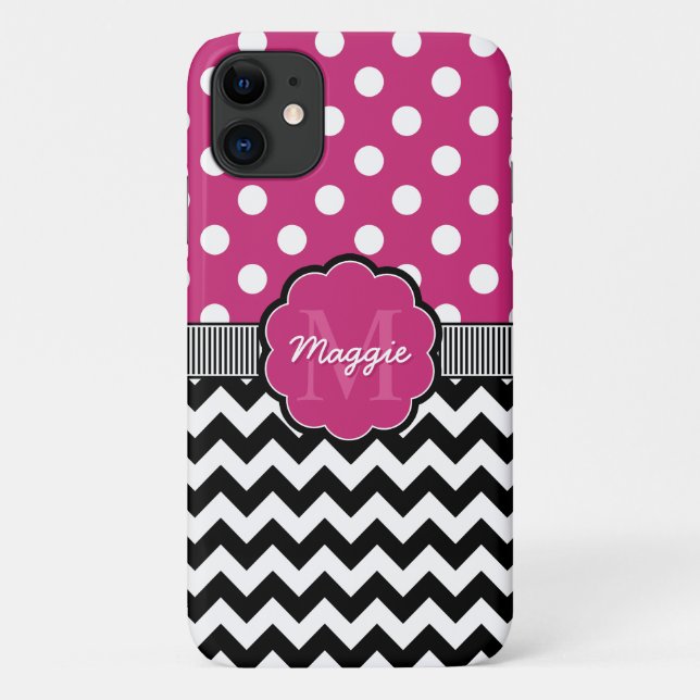 Pink Polka Dots Zickzack Monogramm Case-Mate iPhone Hülle (Rückseite)