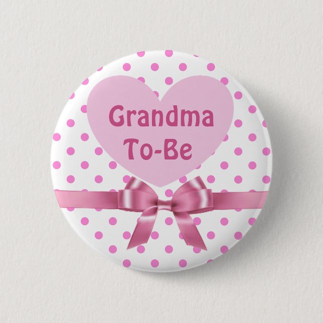 Pink Polka Dotte Oma zum Baby Showknopf Button (Vorderseite)