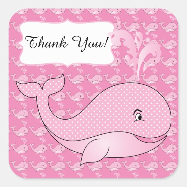 Pink Polka Dotted Baby Whale | DIY Text Quadratischer Aufkleber (Vorderseite)