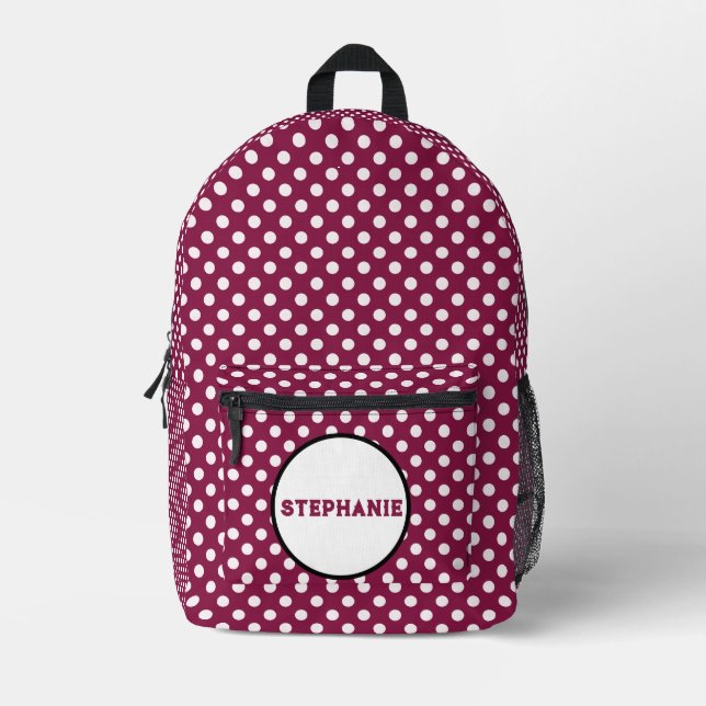Pink-Polka-Punkte Bedruckter Rucksack (Vorderseite)
