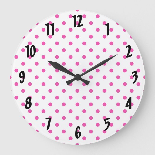 Pink-Polka-Punkte Große Wanduhr (Vorderseite)