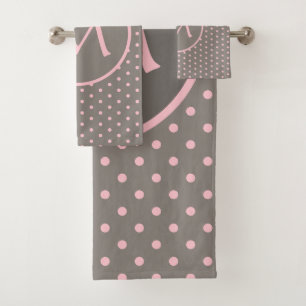 Pink-Polka-Punkte mit Monogramm grau Badhandtuch Set