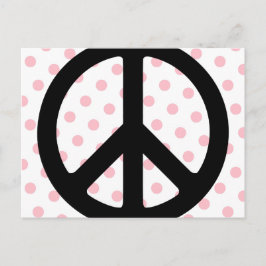 Pink Polka Punkte mit schwarzem Friedenssymbol Postkarte