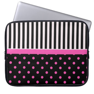 Pink-Polka-Punkte und B&W-Streifen Laptopschutzhülle