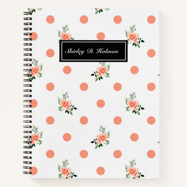 Pink Polka & Rose drucken Notizbuch (Vorderseite)