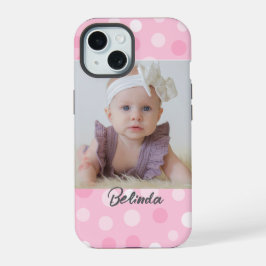 Pink Polkadot Photo Monogram iPhone Case  iPhone 15 Hülle