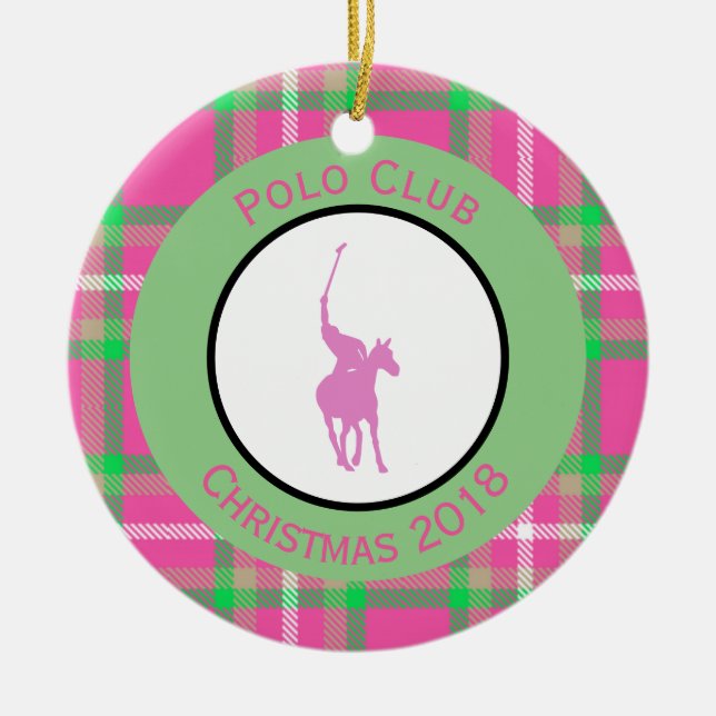 Pink Polo Horse Keramik Ornament (Vorne)