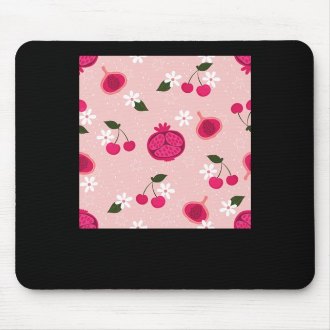 Pink Pomegranate Fruchtkirsche Floral Daisy Sticke Mousepad (Vorne)