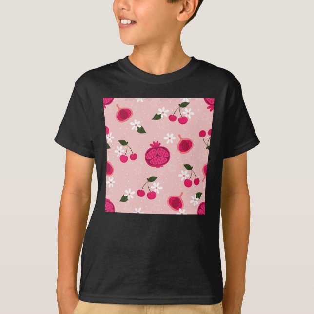 Pink Pomegranate Fruchtkirsche Floral Daisy Sticke T-Shirt (Vorderseite)