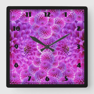 Pink PomPom Dahlia Flowers Quadratische Wanduhr