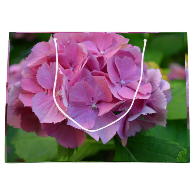 Pink Pompom Hydrangea Hortensia Blume Große Geschenktüte (Vorderseite)