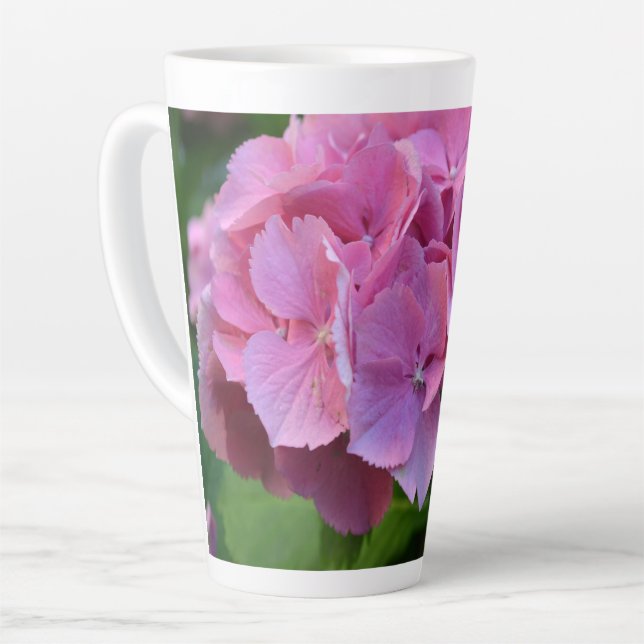 Pink Pompom Hydrangea Hortensia Blume Milchtasse (Linke Ecke)