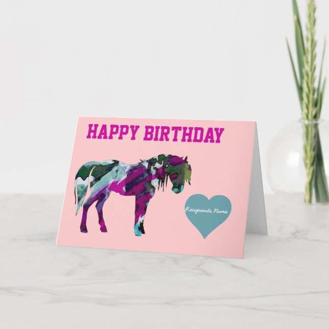 Pink Pony Birthday Card - Benutzerdefinierte Pony  Karte (Vorderseite)