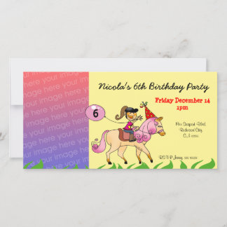 Pink Pony Birthday Foto Invite - Girl Age 6