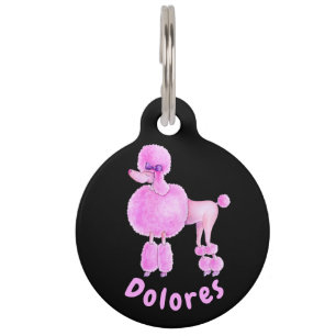 Pink Poodart und Name & lost details pet tag Tiermarke
