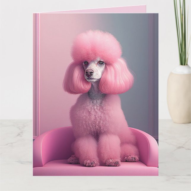 PINK POODLE ART BIRTHDAY CARD KARTE (Vorderseite)