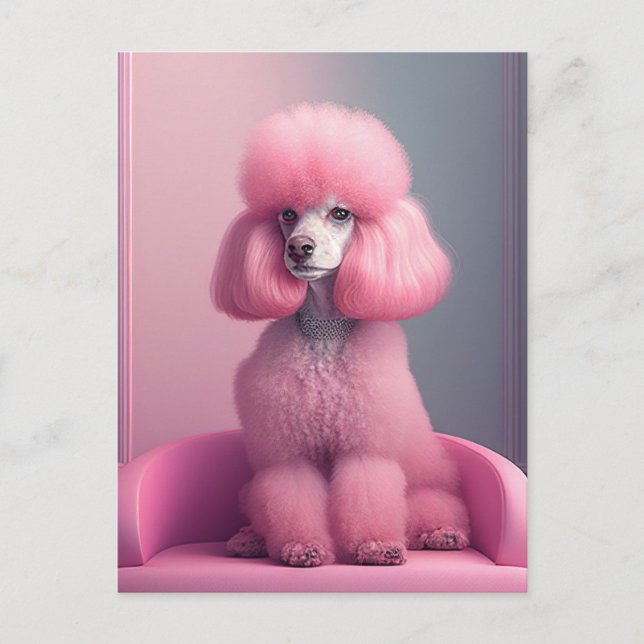 PINK POODLE ART POSTCARD POSTKARTE (Vorderseite)