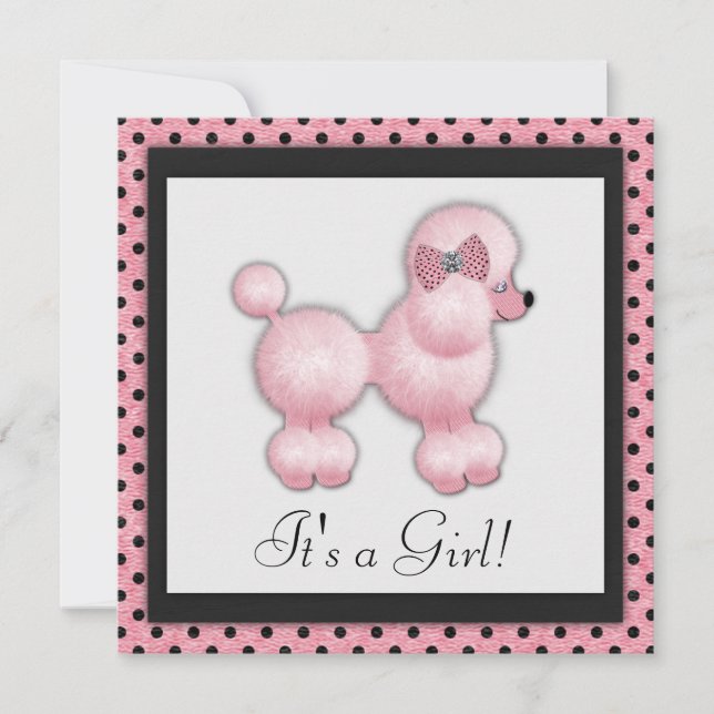 Pink Poodle Babydusche Einladung (Vorderseite)
