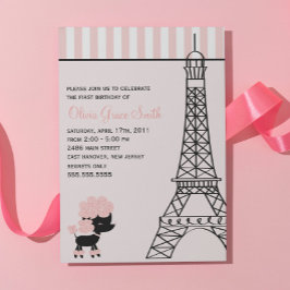 Pink Poodle in Paris Geburtstag Einladung