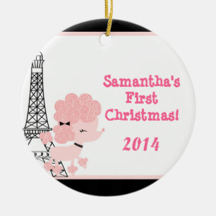 Pink Poodle in Paris Personalisierter Name Keramikornament