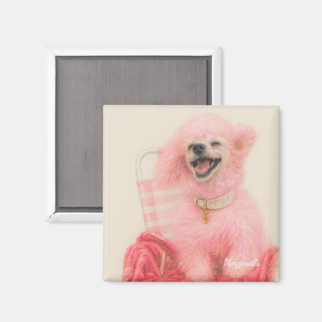 Pink poodle magnet, poodle decor magnet (Vorderseite/Rückseite)