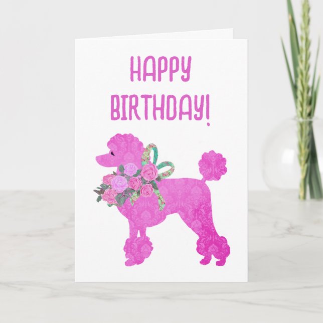 Pink Poodle Personalisiert Geburtstag Karte (Vorderseite)