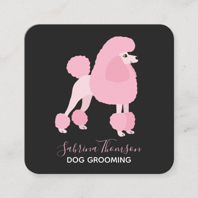 Pink Poodle Pet Grooming Quadratische Visitenkarte (Vorderseite)
