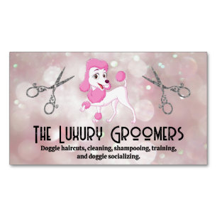 Pink Poodle Salon Scissors Bokeh Magnetische Visitenkarte