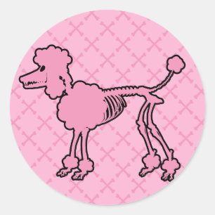 Pink Poodle Skeleton Runder Aufkleber