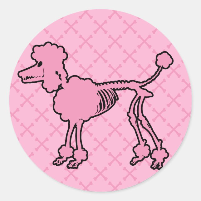 Pink Poodle Skeleton Runder Aufkleber (Vorderseite)