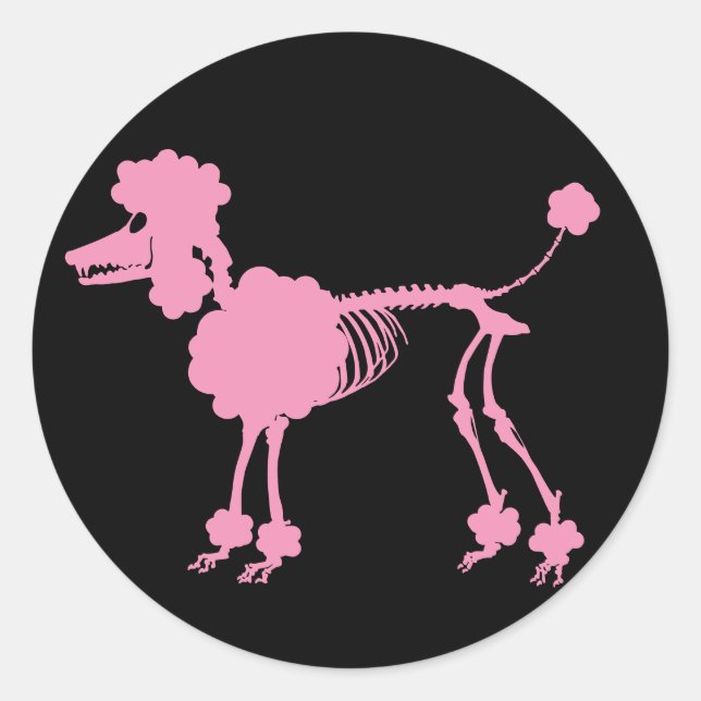 Pink Poodle Skeleton Runder Aufkleber (Vorderseite)