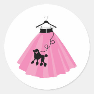 Pink Poodle Skirt Runder Aufkleber