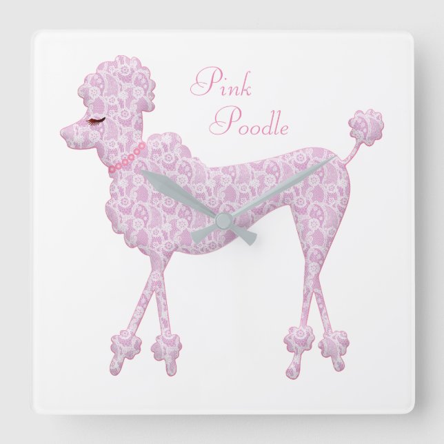 Pink Poodle Wall Clock Quadratische Wanduhr (Vorderseite)