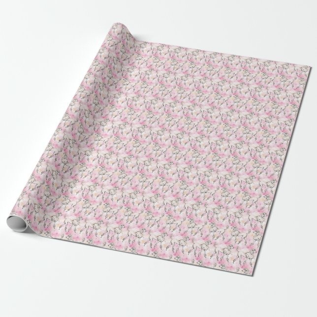 Pink Poodle Wasserfarbe Geschenkpapier (Ungerollt)