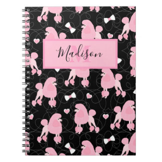 Pink Poodles and Bows Patername and Monogram Notizblock