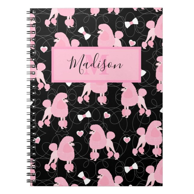 Pink Poodles and Bows Patername and Monogram Notizblock (Vorderseite)