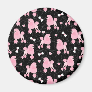 Pink Poodles and Bows Pattern Black Magnet