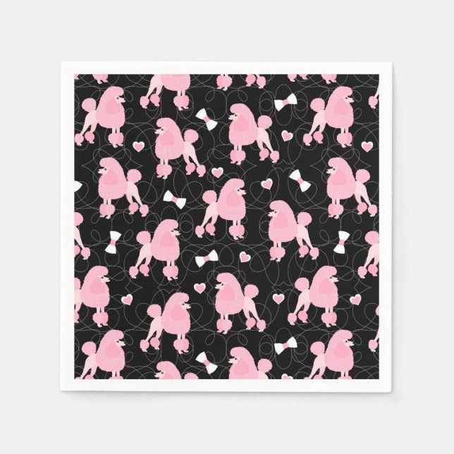 Pink Poodles and Bows Pattern Black Serviette (Vorderseite)