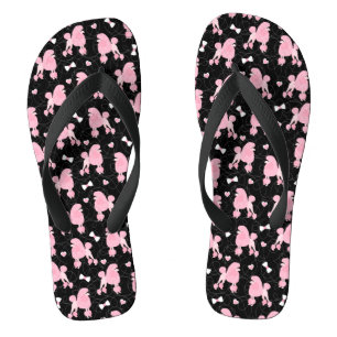 Pink Poodles und Bows Muster Schwarz Flip Flops