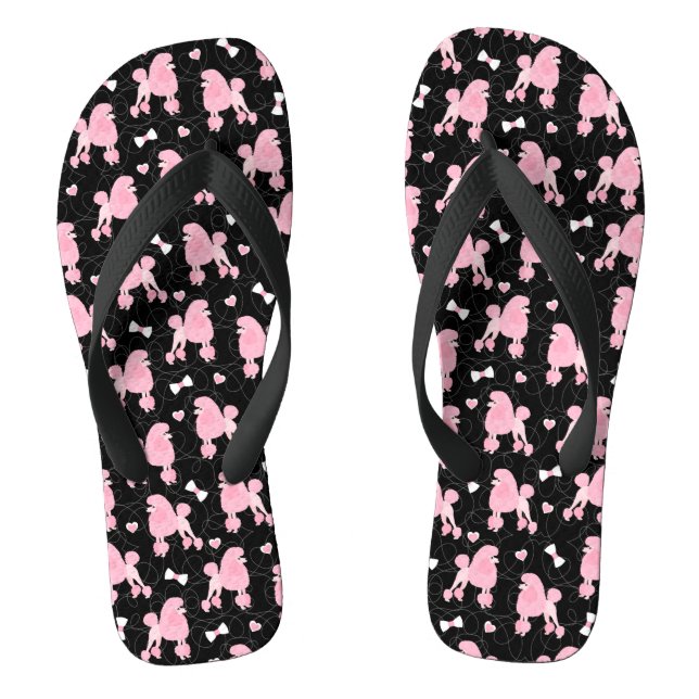 Pink Poodles und Bows Muster Schwarz Flip Flops (Fußbett)