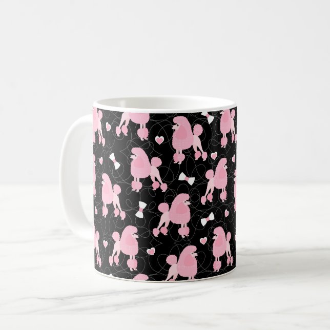 Pink Poodles und Bows Muster Schwarz Kaffeetasse (Vorderseite Links)