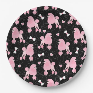 Pink Poodles und Bows Muster Schwarz Pappteller